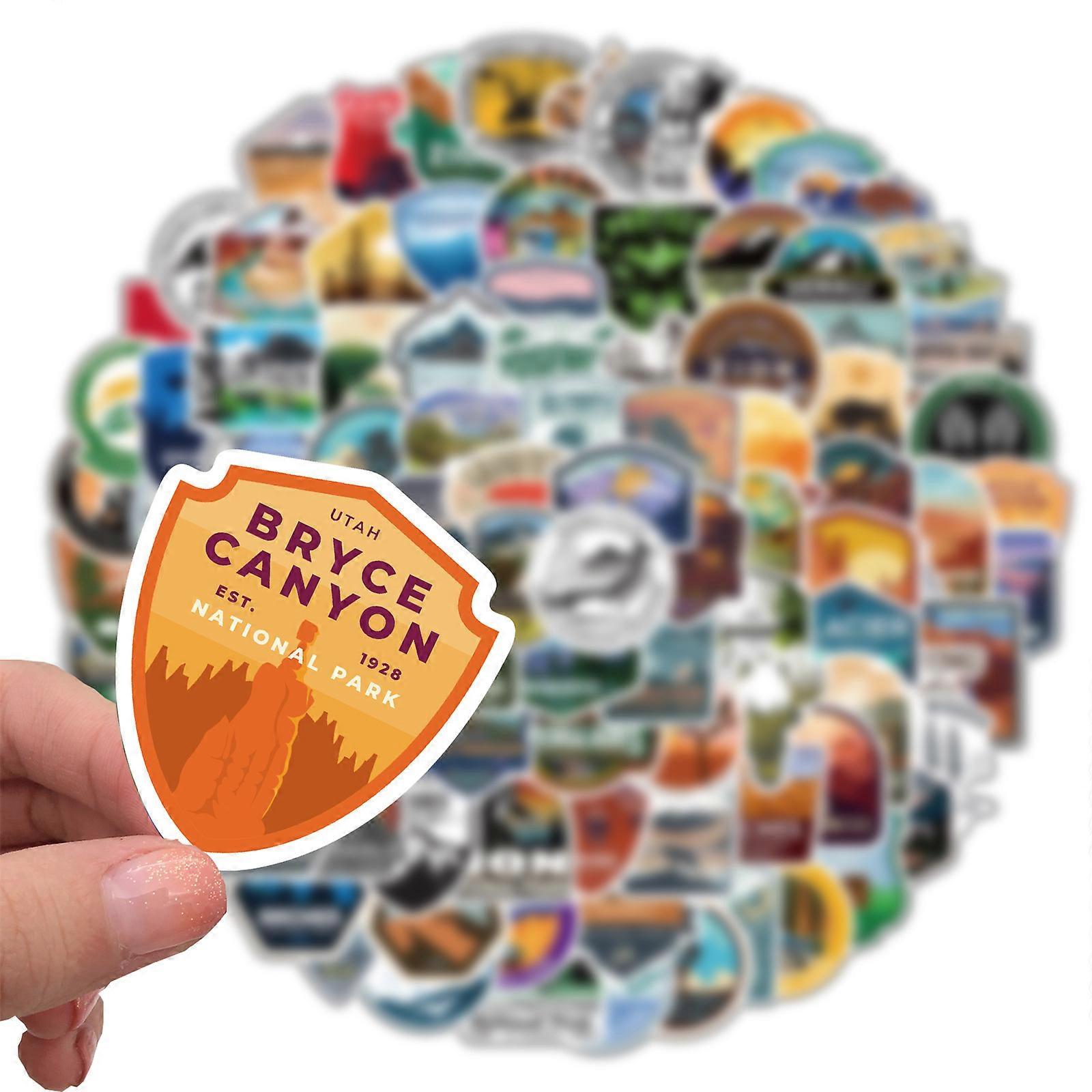National Park Stickers 100 Pcs Outdoor Adventure Hiking Camping Adults Stickers For Water Bottle, Waterproof Vinyl Wilderness Nature Travel Wildlife Laptop Camping Party Favors