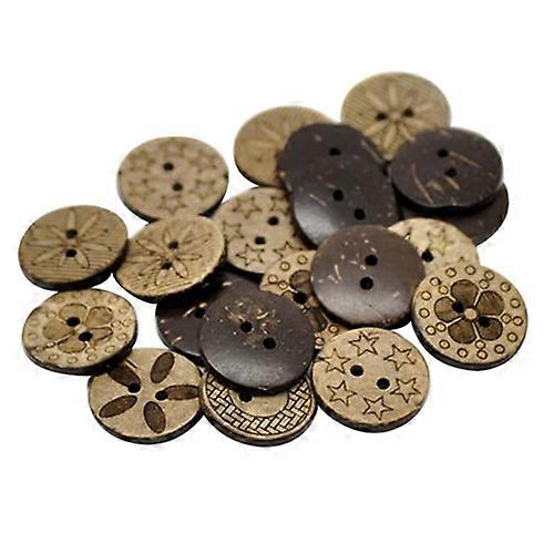 50 Pcs Mixed Pattern Coconut Shell 2 Holes Sewing Buttons DIY Scrapbooking 18mm