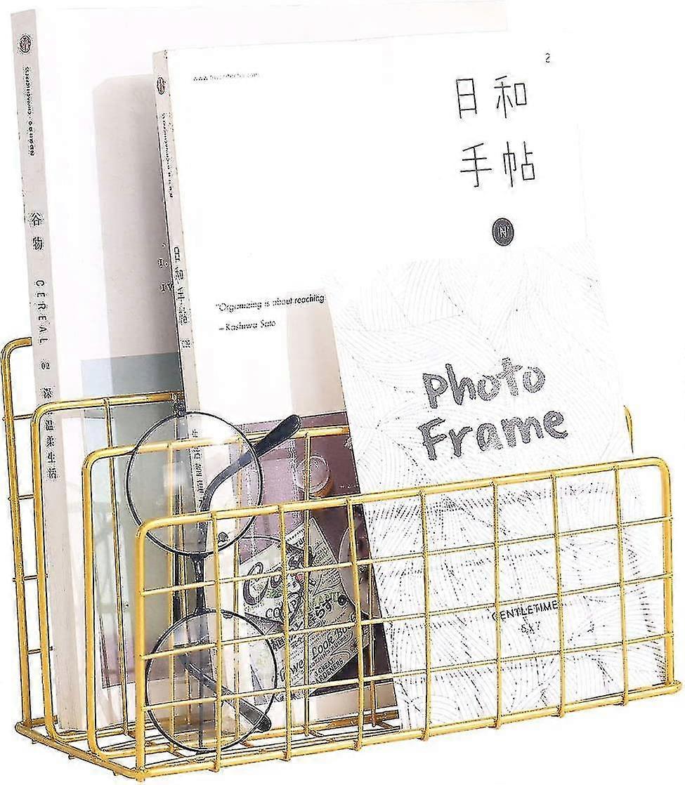 Folder Stand Desktop File Organizer, Vinyl Records Holder Book Desktop Shelf Magazine Rack, 3 Slot File Sorter Eye-catching Decoration For Indoor Offi