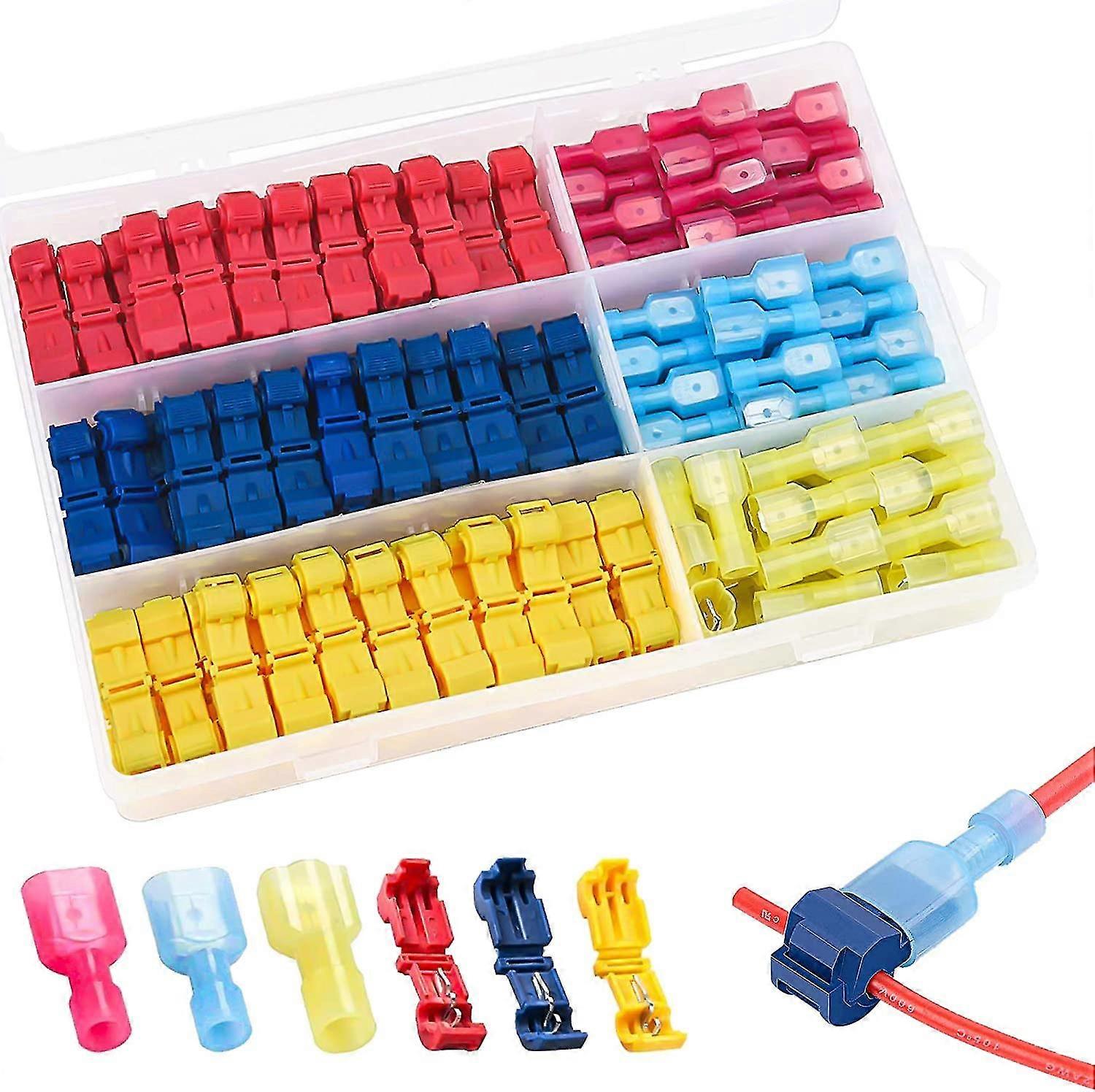 120 Pieces, Connector, Electrical Connector, T-tap Breakout Connector + Flat Plug Quick Connector, Used For Quickly Connecting Cables (red, Yellow, Bl