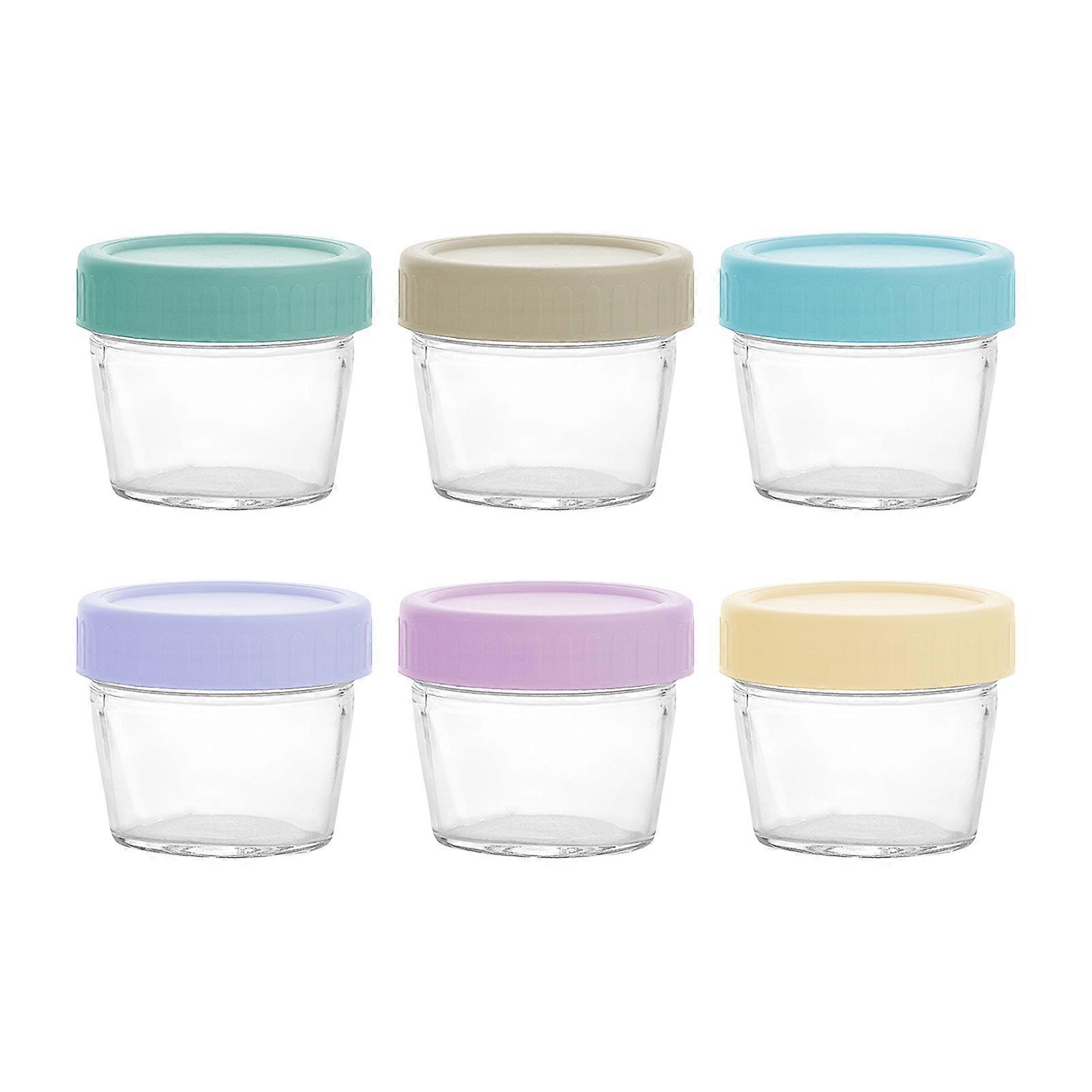 6Pcs Glass Food Storage Containers with Lids 120ML Leak Proof Airtight BPA Free Reusable Measurement Lines Food Jars for Food Prep Snacks Purees