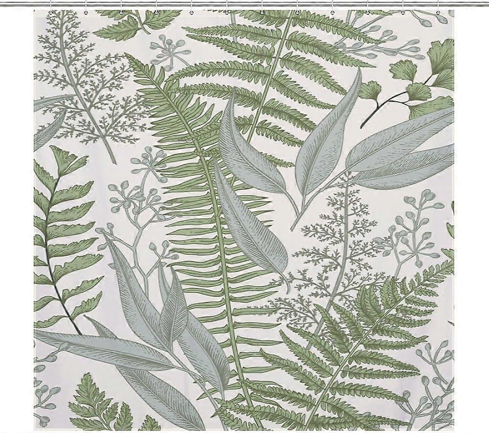 Rustic Plant Shower Curtains for Bathroom Decor, Green Leaf Leaves Specimen Pattern Bath Drapes Set with Hooks, Waterproof Fabric Windows Treatment, 7
