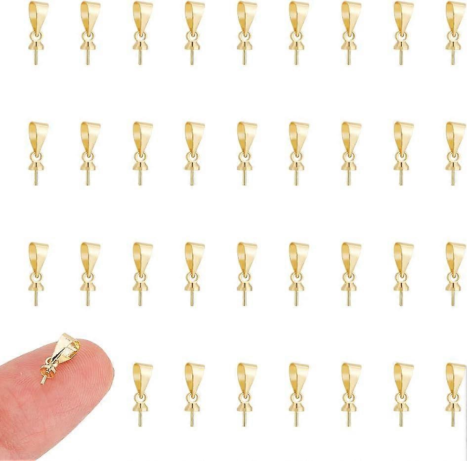 80Pcs 18K Gold Plated Eye Pin Bails Cup with Pinch Bails Screw Eye Pin Bail Peg Pearl Cup Bails Charm Connector Pendant Bails End Caps Bails Perfect f