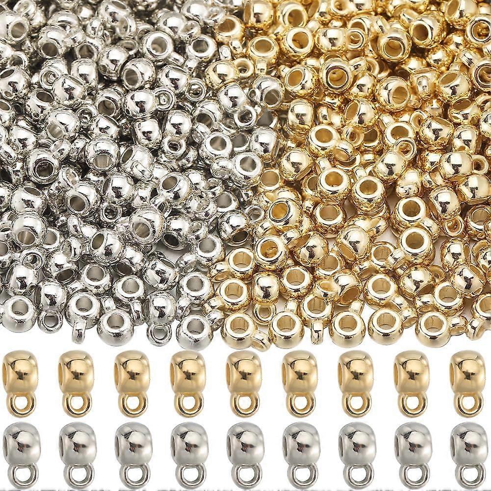 1 Box 400Pcs Bail Beads Charms Bails Beads Silver Gold Plastic Tube Bail with loop Rondelle Spacer Bead Alloy Connector Links for Jewelry Making Beads