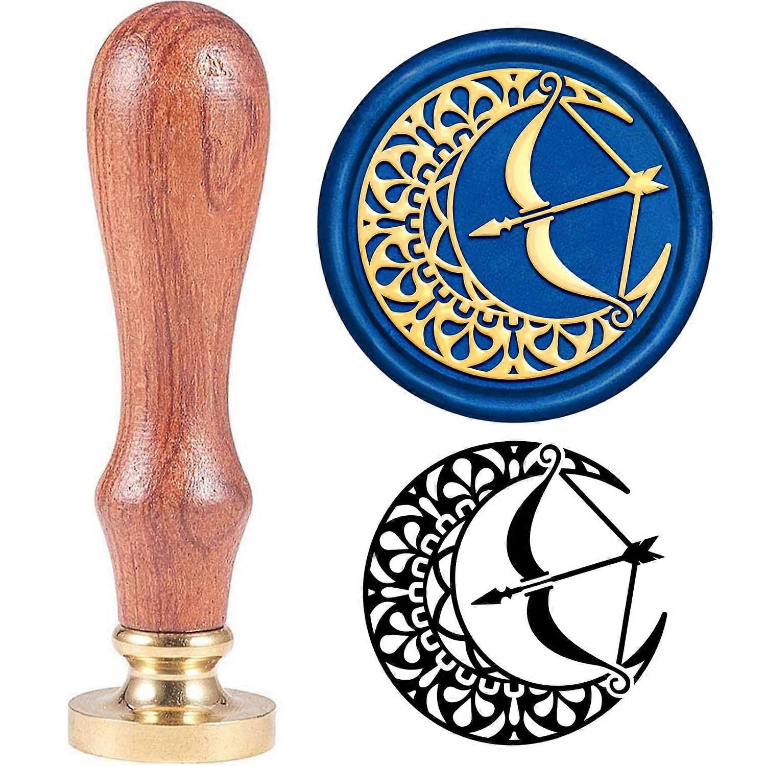 Wax Seal Stamp Bow Evil Mandala Moon Pattern Wax Seal with 1.2" Brass Head and Wooden Handle Vintage Sealing Stamp for Envelopes Cards Invitation Gift