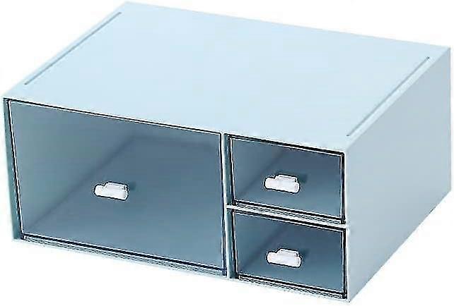 Desktop 3 Drawers, Stackable Plastic Storage Box On Desk(blue)