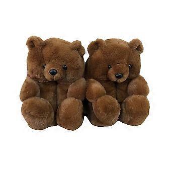 vintertøfler kvinner bamse plysj indre lengde ca 28cm (mørkebrun), tøfler søt tegneseriebjørn hustøffel vinter varme lysbilder flip flop sko