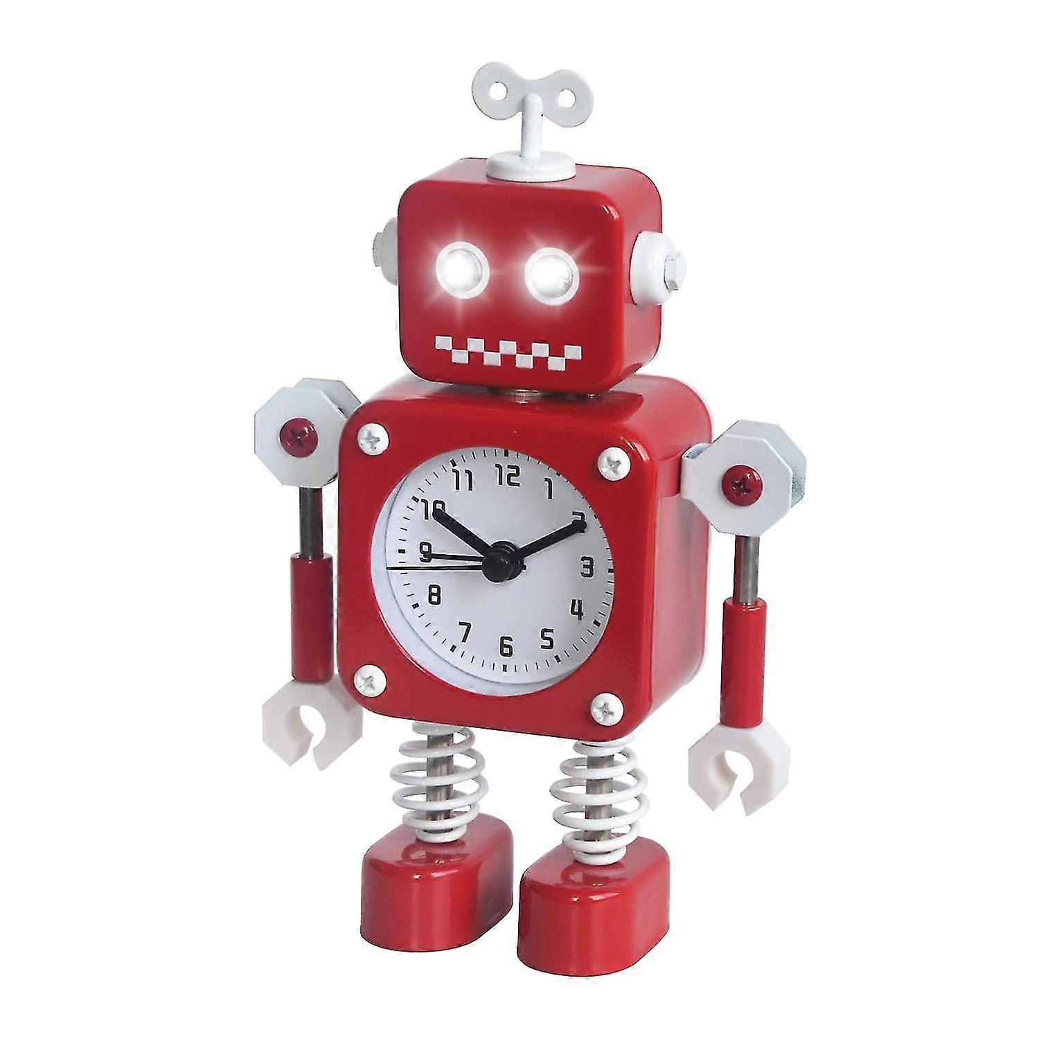 Robot Alarm Clock, Stainless Metal Silent Alarm Clock With Flashing Light-up Eyes And Rotating Arm, Gift For Children (red)
