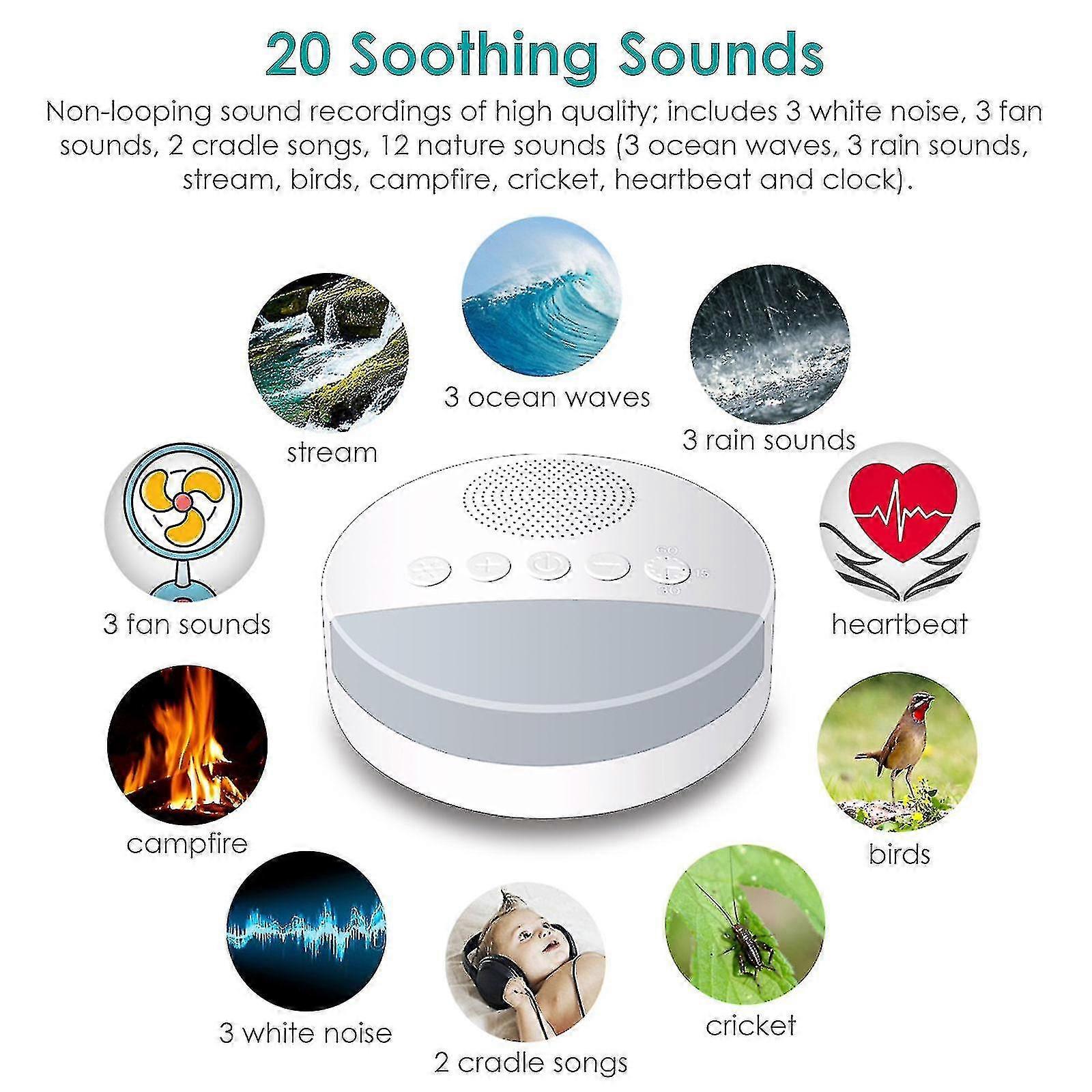 White Noise Machine For Sleeping, Rechargeable White Noise Machine With 20 Soothing Sounds, Night Light Timer & Memory Adjustable Volume Feature, Slee