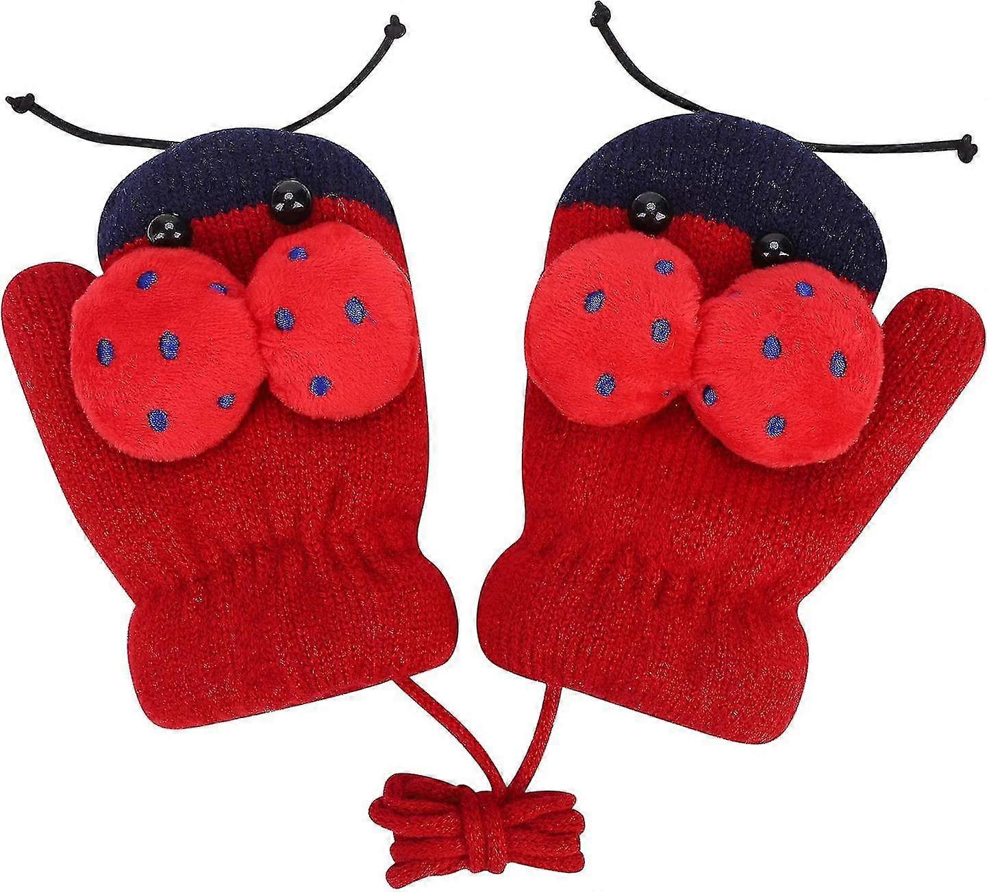 Vantar Termostickade vantar Helfingervantar Tecknade söta djur Plyschfoder Varma mjuka vinterhandskar med anti-loss rep för flicka pojke (1 par)