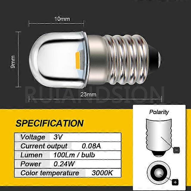 2pcs Warm white E10 DC 3V 6V 12V 4.5V Miniature Screw Base Instrument Signal LED Light Bulb Lamp Flashlight Torch DIY Work Light