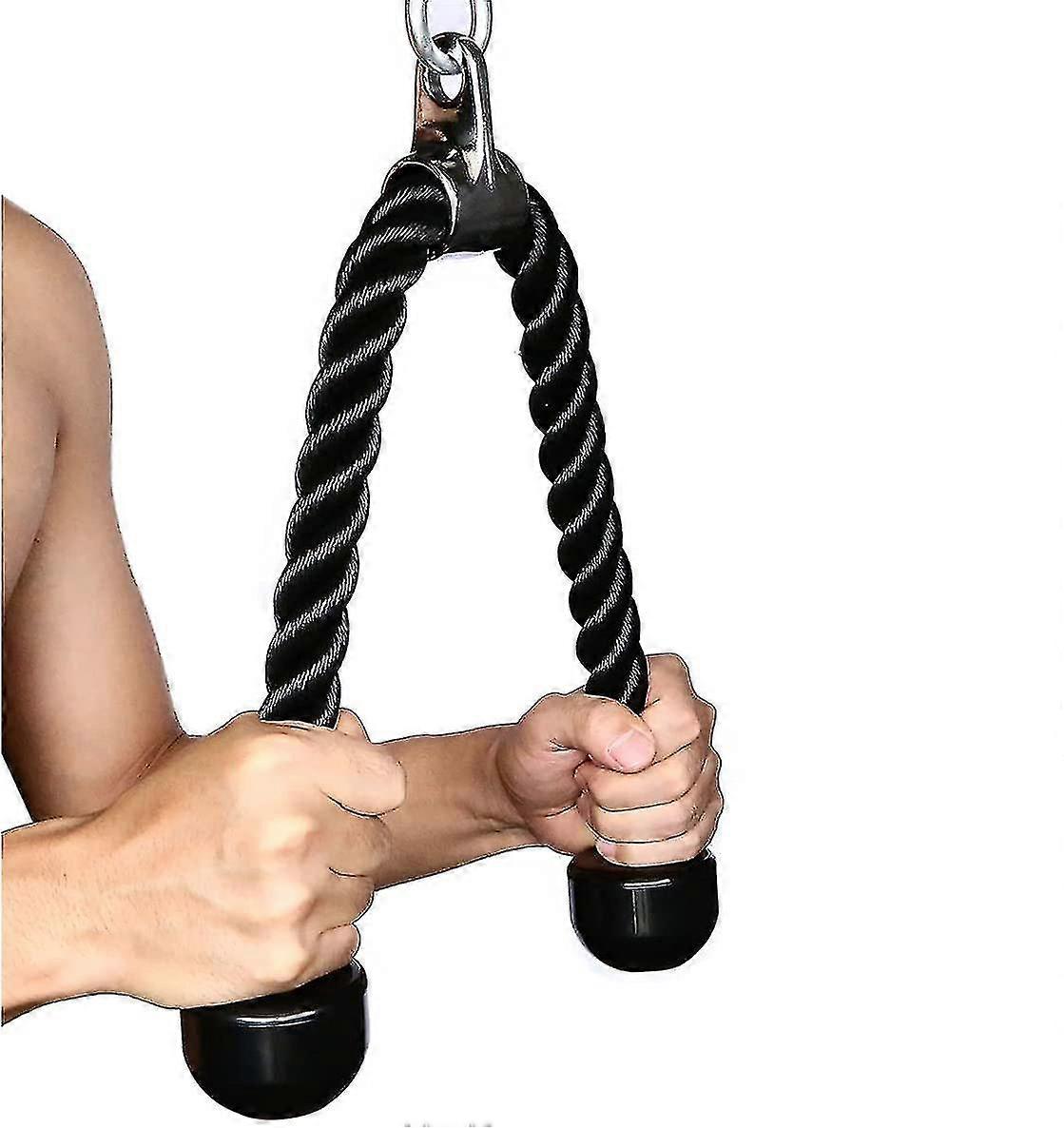 Tricep חבל כושר מצורף מכונת כבל משיכה כבדה חבל ניילון מצופה עם קצוות גומי מוצקים, שחור