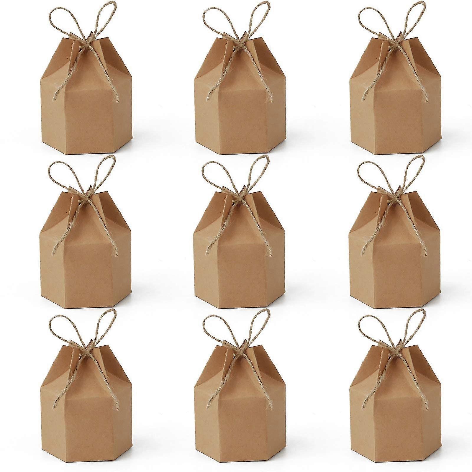 50 Pack Boxes Hexagon Package Box With Twine Candy Chocolate Packing Wrap For Wedding