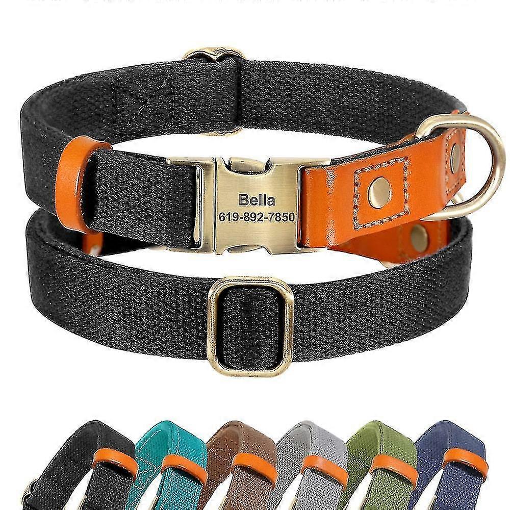 Personalized Dog Collar Nylon Pu Leather Dogs Buckle Collars Anti-lost Id Tag Name Plate Adjustable For Small Medium Large Dogs