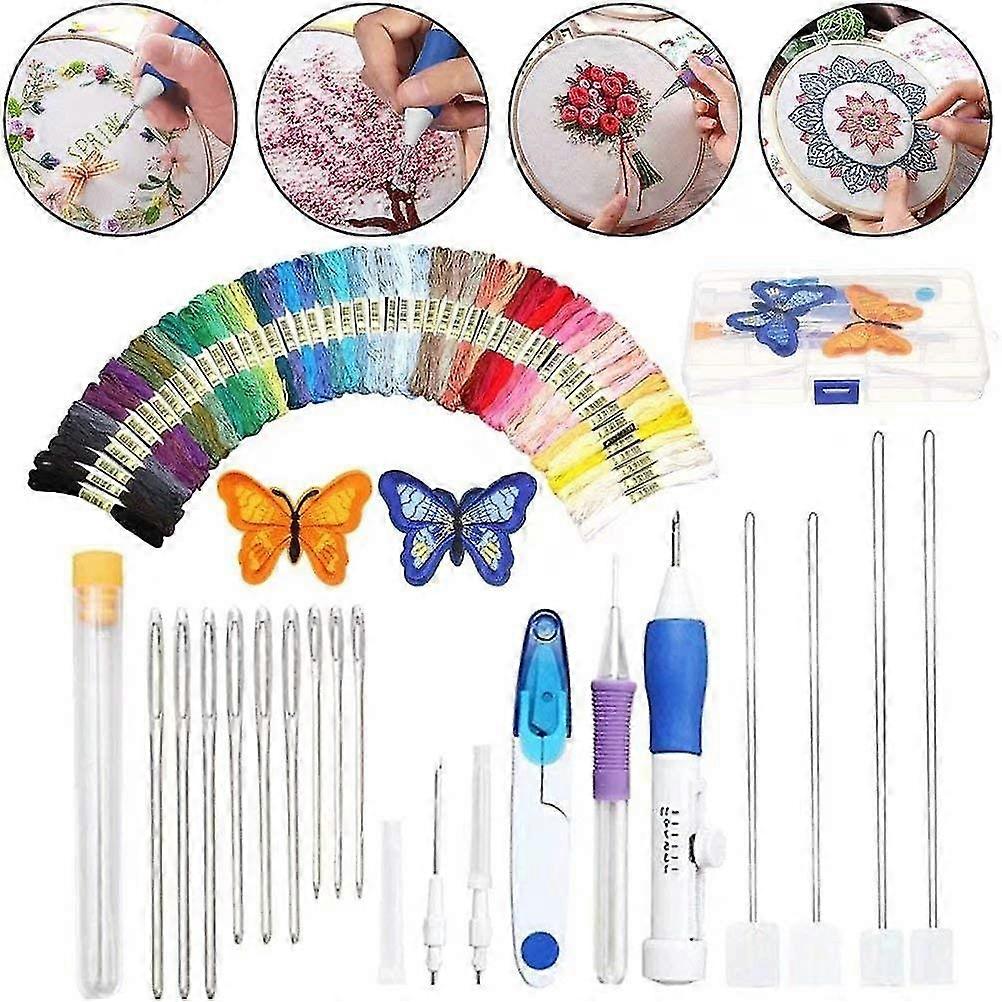 Magic Needle,embroidery Kit With 50 Colors Threads, Needle Set And Other Tools, Magic Needle Kit