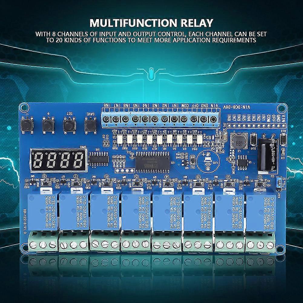 8-Channel Multifunction Time Delay Relay Interface Board Module Optocoupler LED 8-36V