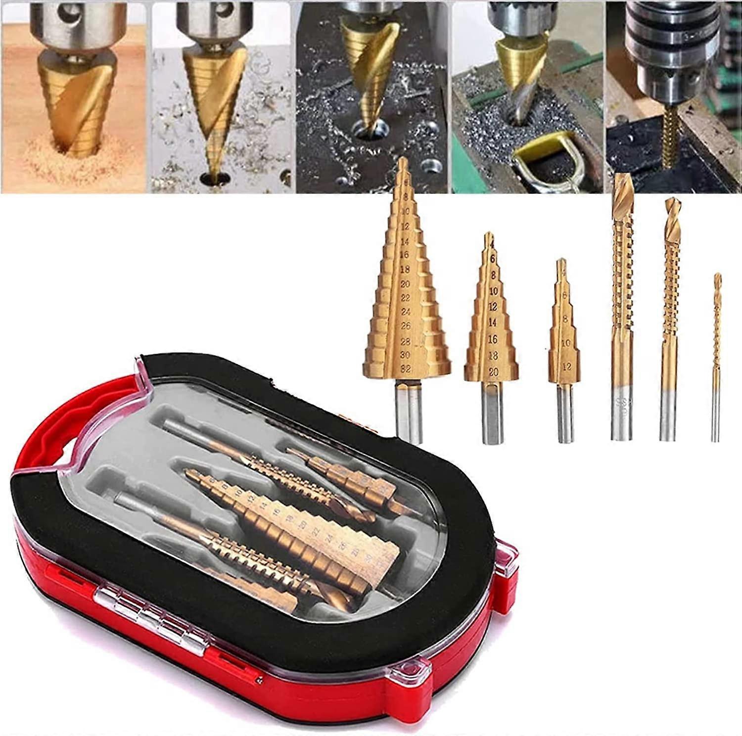 High-Speed Reaming Pagoda Sawtooth Set,6Pcs Titanium Plating Drill Bit Set