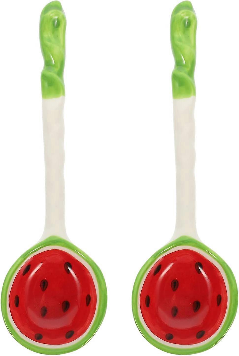 Cereal Killer Spoon 2Pcs Large Ceramic Spoons Ramen Soup Spoons With Long Handle Fruit Pattern Serving Spoon Ladles For Kitchen Restaurant Ramen Spoon