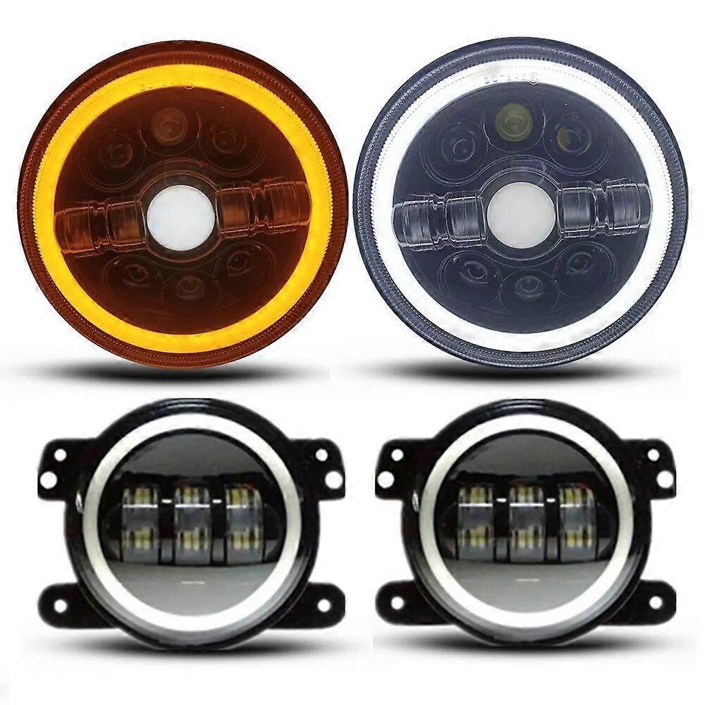For Jeep Wrangler JK 7 inch Round LED Headlight Fog Light DRL Turn Signal Halo Hi Low Beam