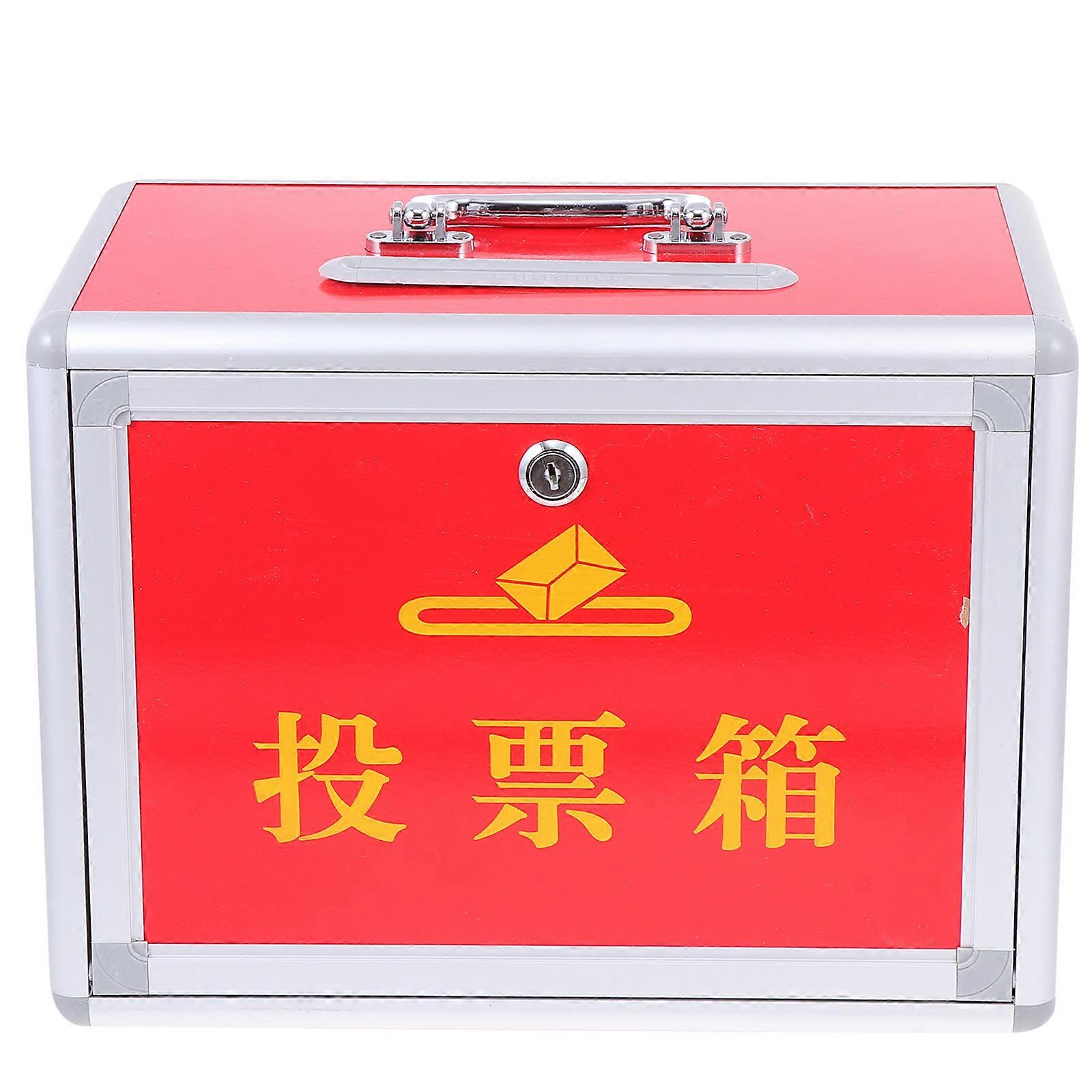 1Pc Portable Ballot Box Aluminium Alloy Edges Voting Box with Lock (Red)