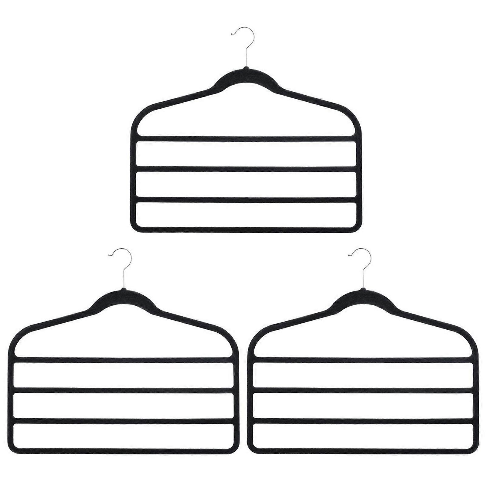 3Pcs Multifunctional Trouser Hangers Non Slip Multi-layer Flocking Pants Hanger for Clothes Jeans Leggings Tie Scarf Towel Space Saving Pants Storage