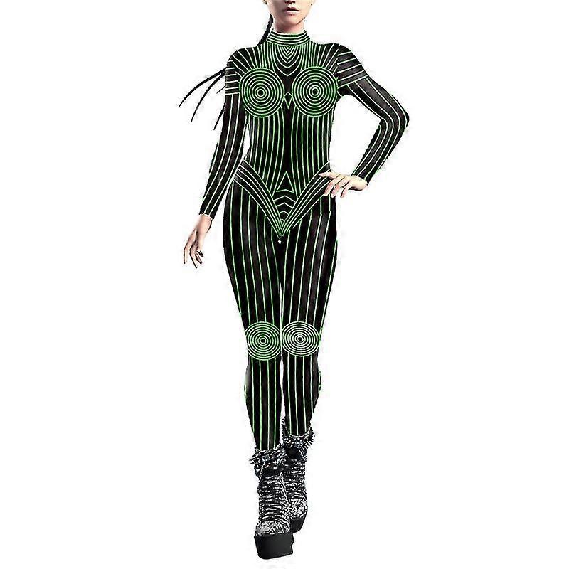 Women Halloween Party Costume 3d Print Long Sleeve Jumpsuit Outfit