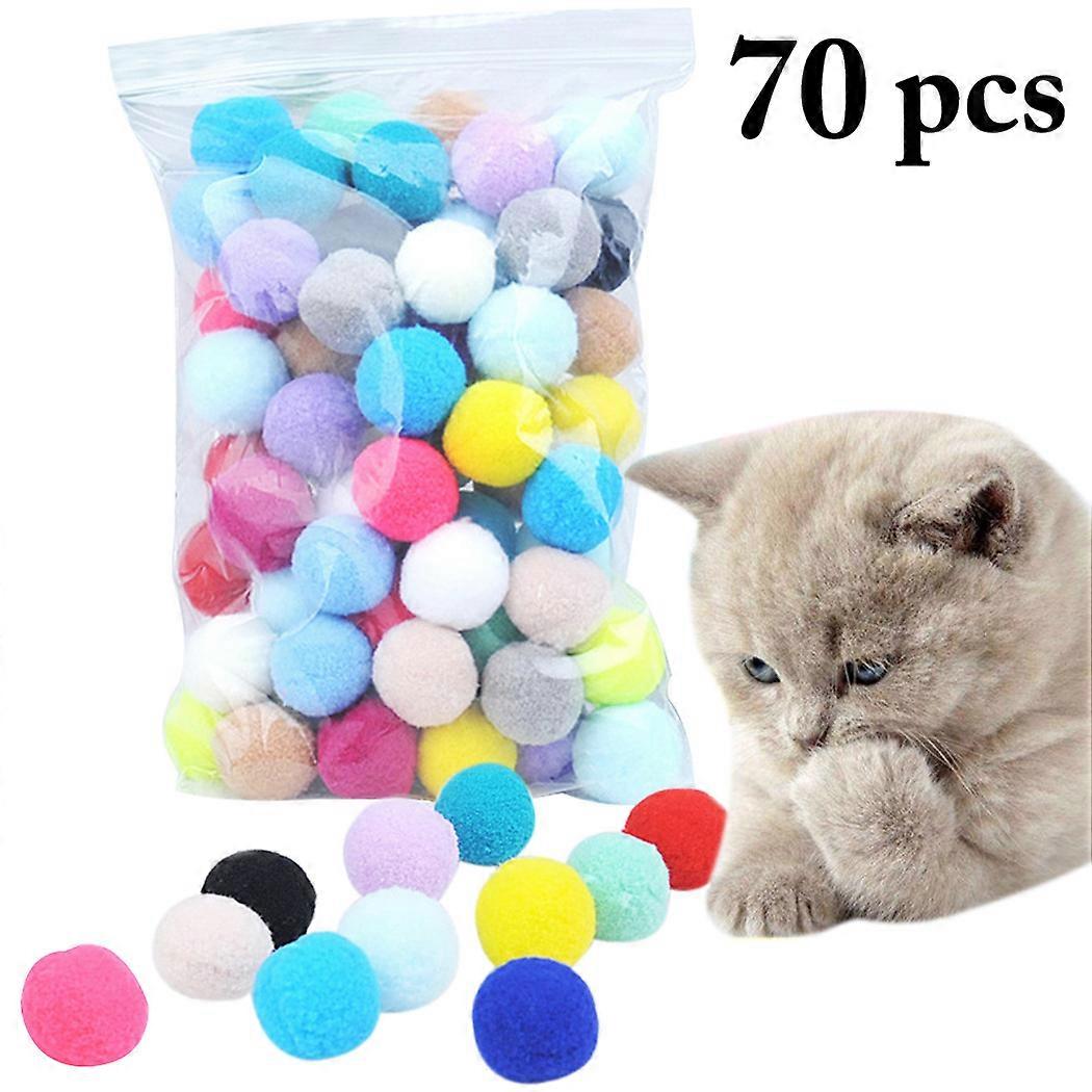 70pcs Cute Funny Cat Toys Stretch Plush Ball 0.98in Cat Toy Ball Creative Colorful Interactive Cat Pom Pom Cat Chew Toy
