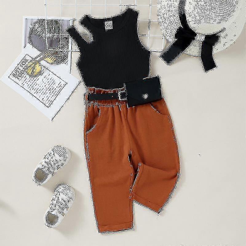 Toddler Sleeveless Summer Outfits Suits Clothes Tank Sets Crew Neck Vest 3 Pieces Outfit