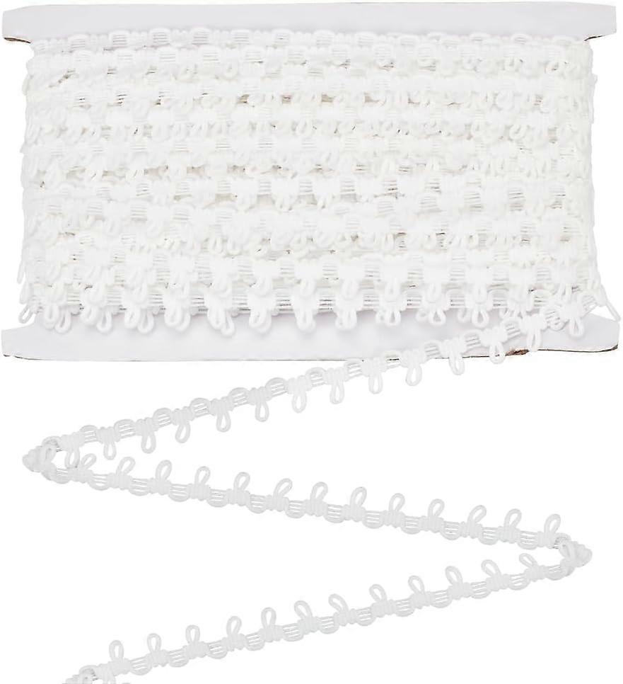 25Yards White Elastic Braid Trim with Elastic Button Loop White Lace Edge Sewing 0.6inch Wide Decorative Buttonhole Ribbon Trim for DIY Sewing Crafts