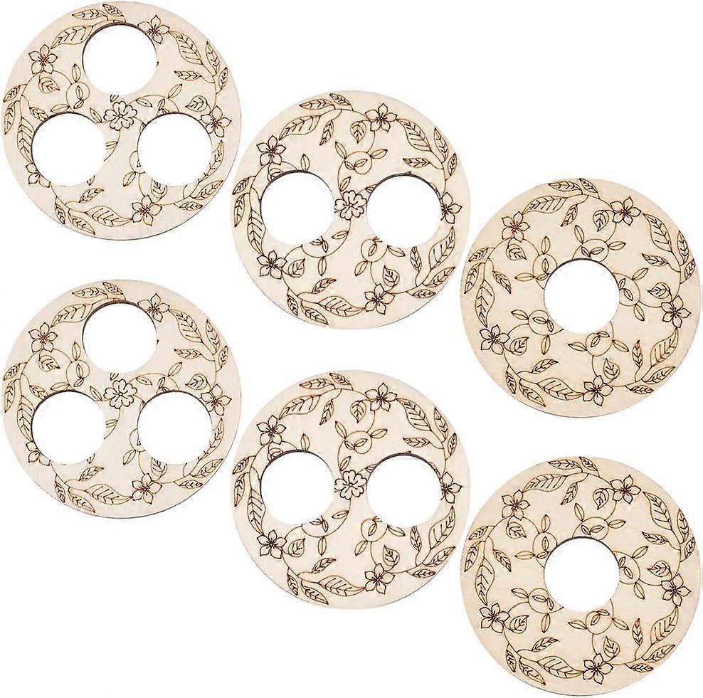 6 Pcs 3 Styles Wooden Wick Centering Tool 2.95 Inch Engraved Patterned Wick Holder 1-Hole 2-Hole 3-Hole Candle Wick Stabilizer for Candle Making DIY