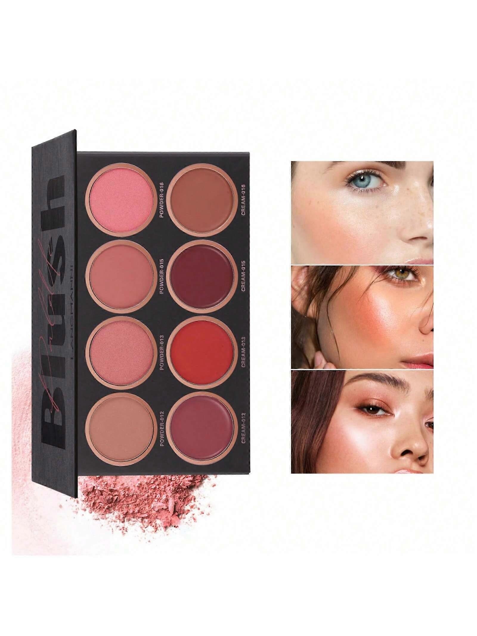 8 Colors Blush Palette, 4 Dry Powders + 4 4 Blush Creams, Contour And Highlight Blush Palette For Cheek And Eye Makeup Long-Lasting Pigment Lightweigh
