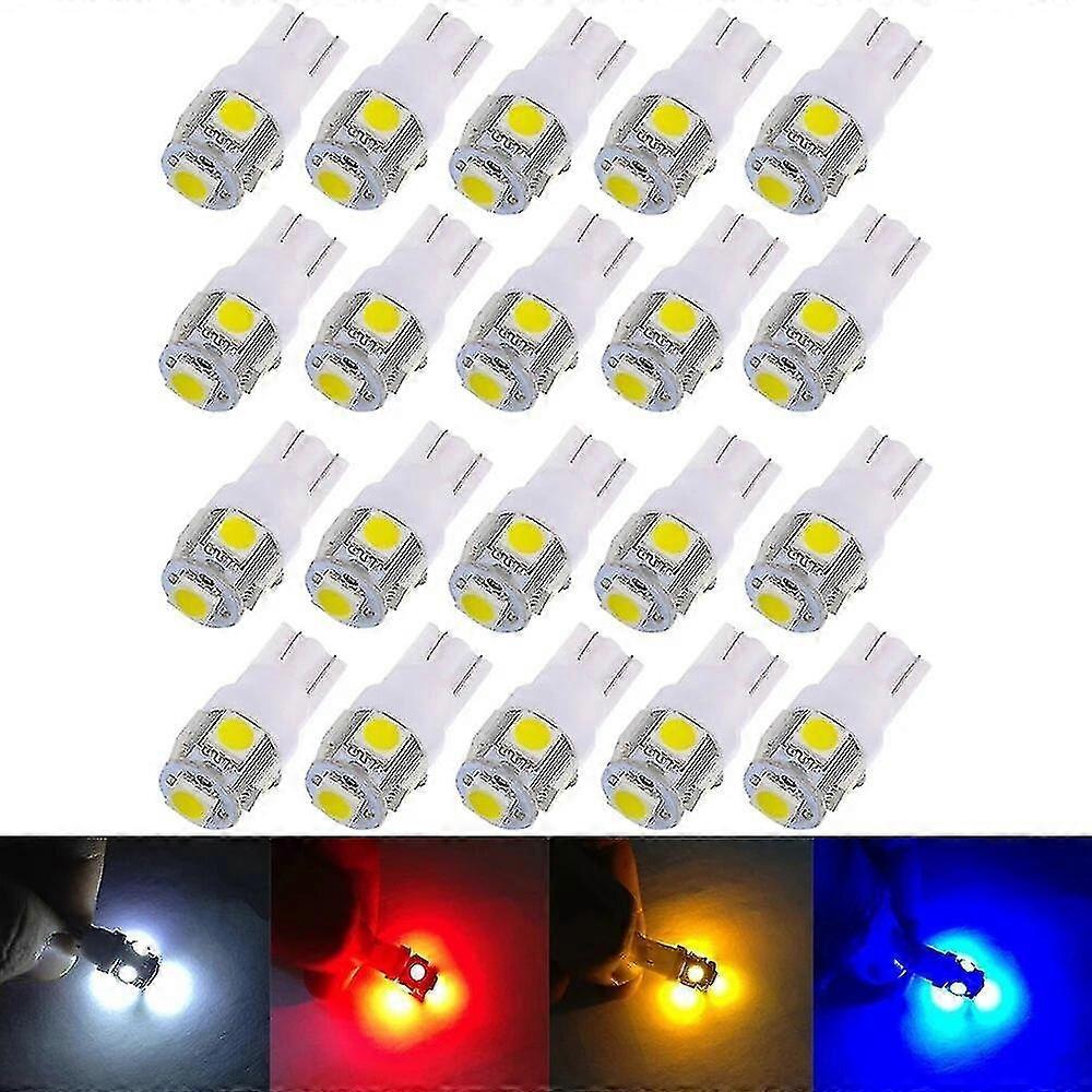 20pcs T10 Led Car Lights 5050 5smd Super White Red Yellow 194 168 W5w Led Parking Bulb Auto Wedge Cl