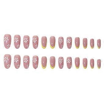 De valse Reeks van de Nagelsalon de Franse Witte Nagel van het Bloemenpatroon met het Gele Model van de Uiteindengelei Lijm