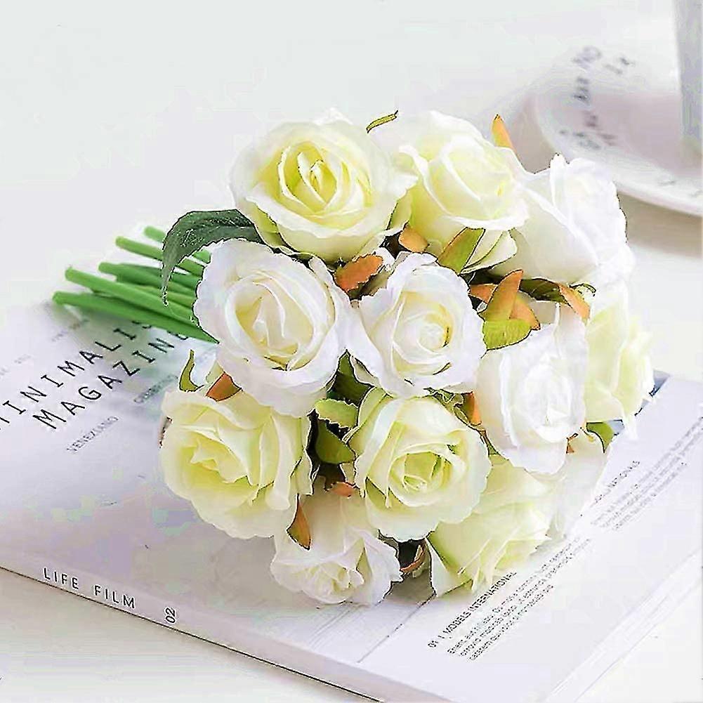 1 Bunch Artificial Roses Flowers 12 Heads Arrangement Silk Bouquet For e Office Parties Bridal And Wedding Decoration