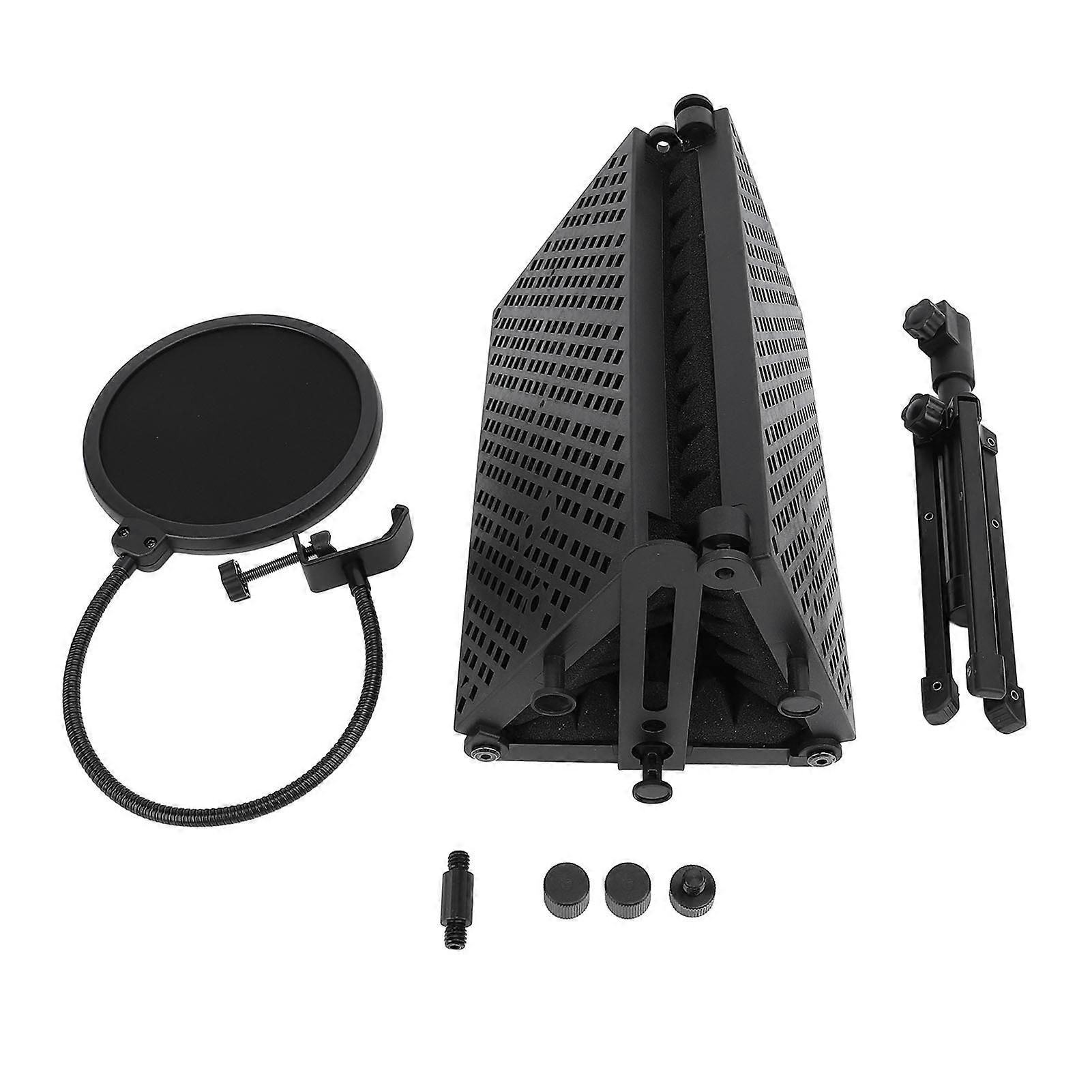 Microphone Isolation Shield 3 Panel Noise Reduction Angle Adjustable Folding Mic Shield with Tripod