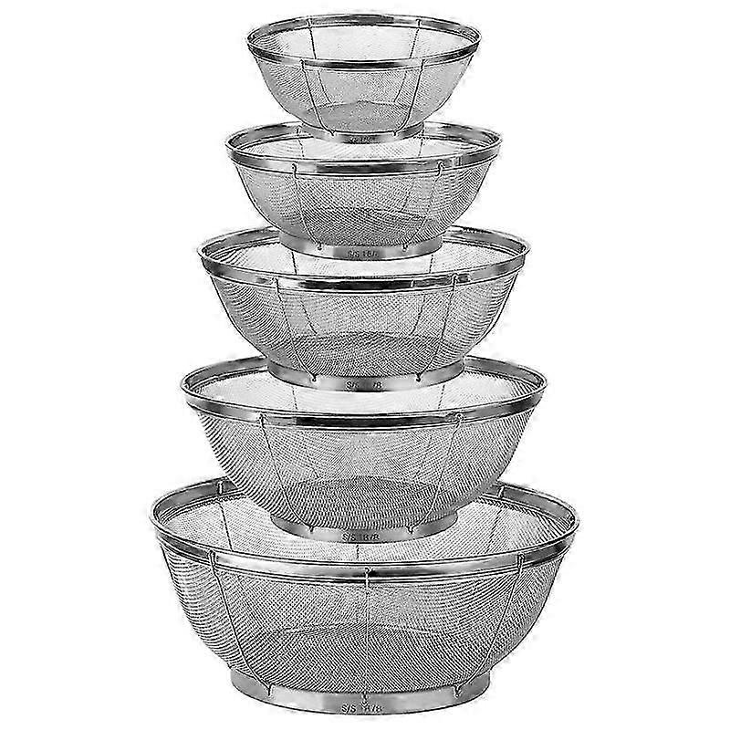 5 Pack Strainers compatible Kitchen, Stainless Steel Colander, Fine Mesh Strainer compatible Pasta, 