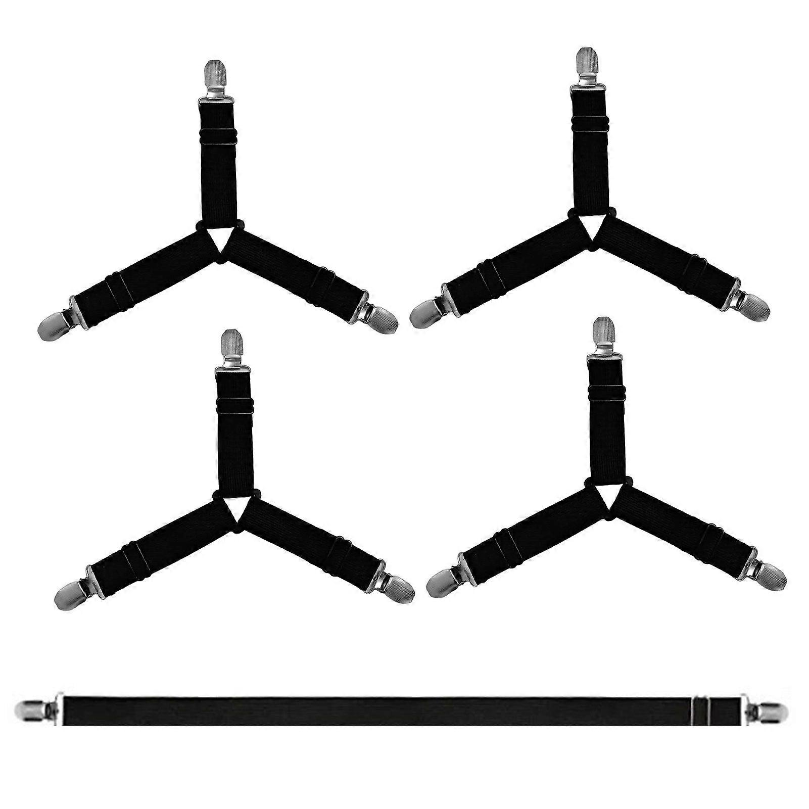 4/5Pcs Bed Sheet Strap with Metal Clips Adjustable Triangle Elastic Fastener Heavy Duty Fitted Sheet Mattress Holder Gripper Suspender Clamp