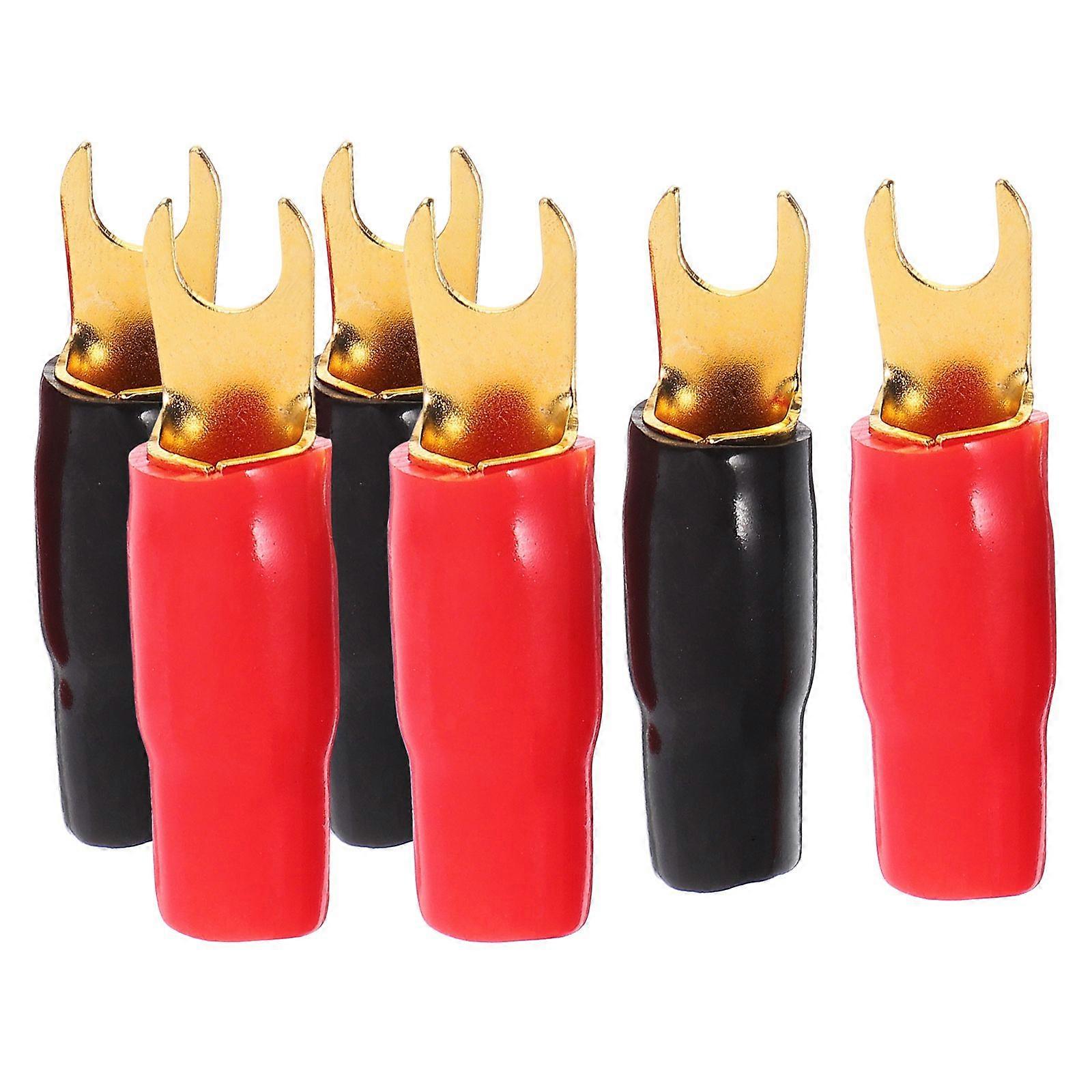 3 Pairs Copper Gold Plated 0 Gauge Spade Terminal Crimp Connectors Adapters Crimp Barrier Spades for Speaker Wire Cable Terminal Plug - 0GA (Red and B
