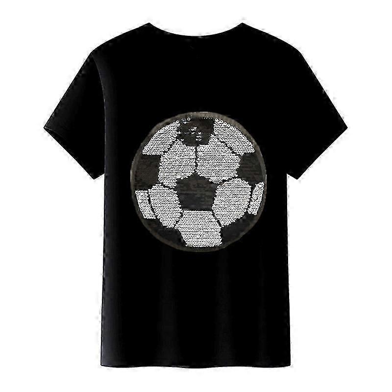 الأولاد تي شيرت كرة القدم طباعة على الوجهين رفرف الترتر قصيرة الأكمام القطن الأعلى