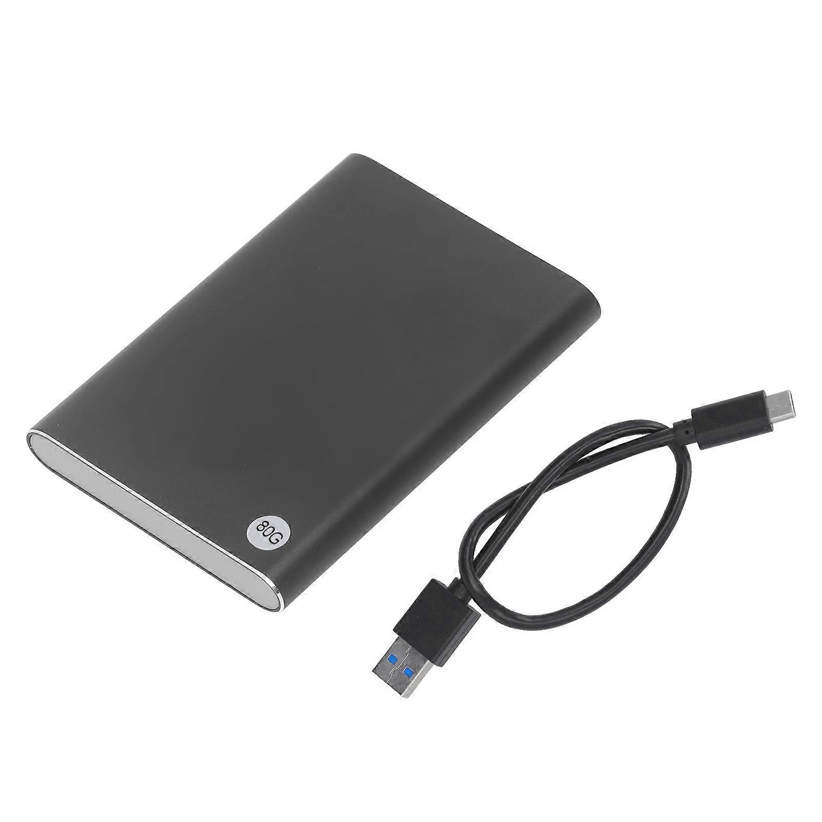2.5in HDD External Case Type C USB3.1 Up to 10Gbps Ultra Slim Portable External Hard Drive Mobile Hard Drive for PC Laptop Black 80GB