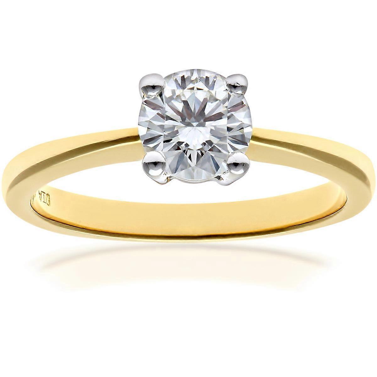 Jewelco London 18K 黄金圆形 3/4K 钻石 4 爪单石订婚戒指