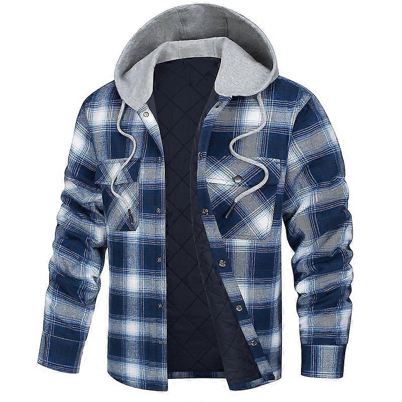 Giacca camicia con cappuccio da uomo Camicie di flanella a quadri spessi Trapuntato foderato Manica lunga Cappotto invernale in cotone con tasche