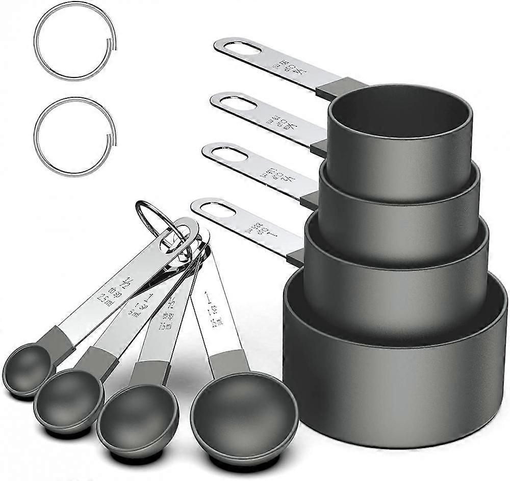 JUSCH Measuring Cups and Spoons Set, 8 Piece Stackable Stainless Steel Handle Accurate Tablespoon for Measuring Dry and Liquid Ingredients Small Teasp