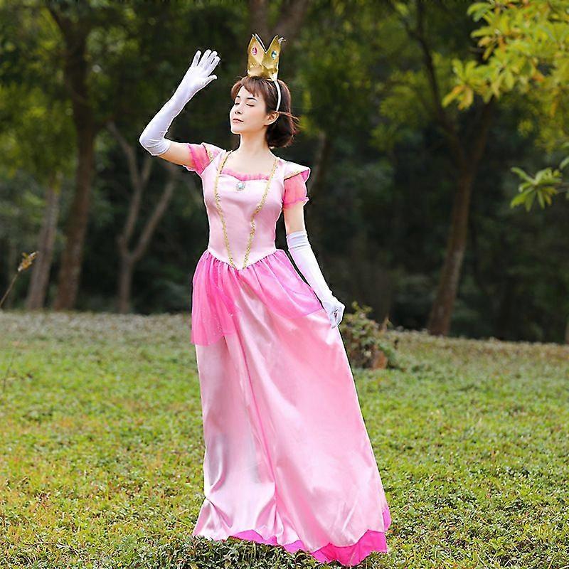 Halloween Party Performance Performance Rosa Svamp Kungariket Prinsessan Klänning Lång Klänning Spel Rollspel Prestanda