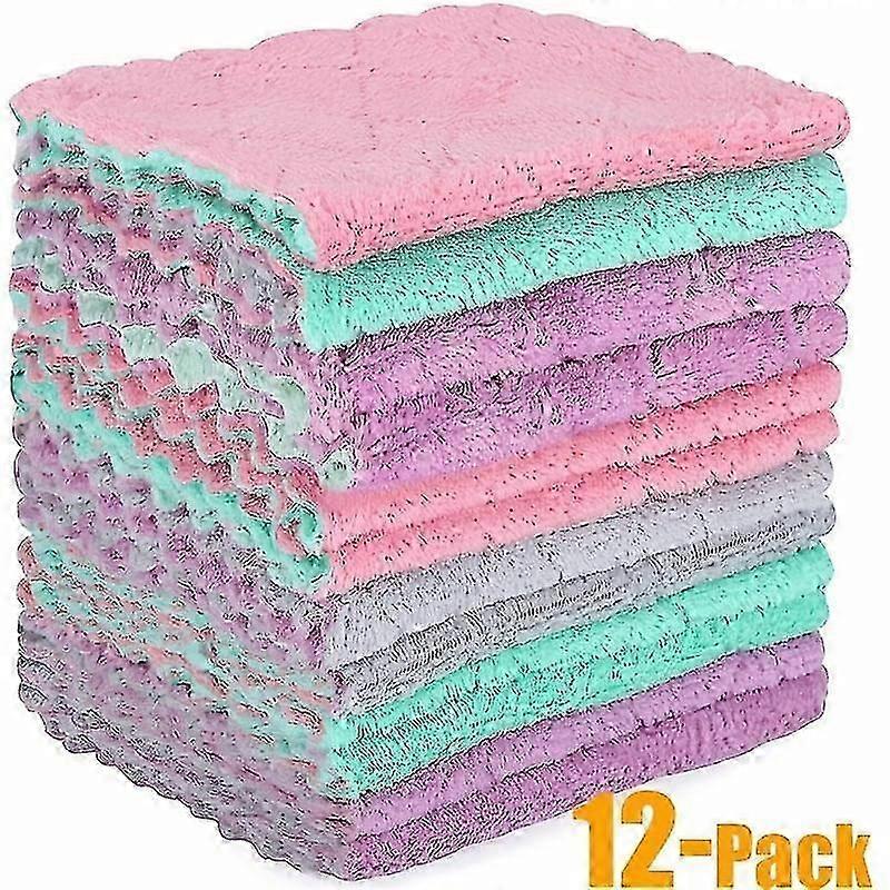 סגנון חדש 12pc מטליות ניקוי מיקרופייבר סופגות במיוחד - עמידות בפני כתמים, ללא שריטות, דו צדדי למטבח ולפרטי רכב - סריקה עמידה