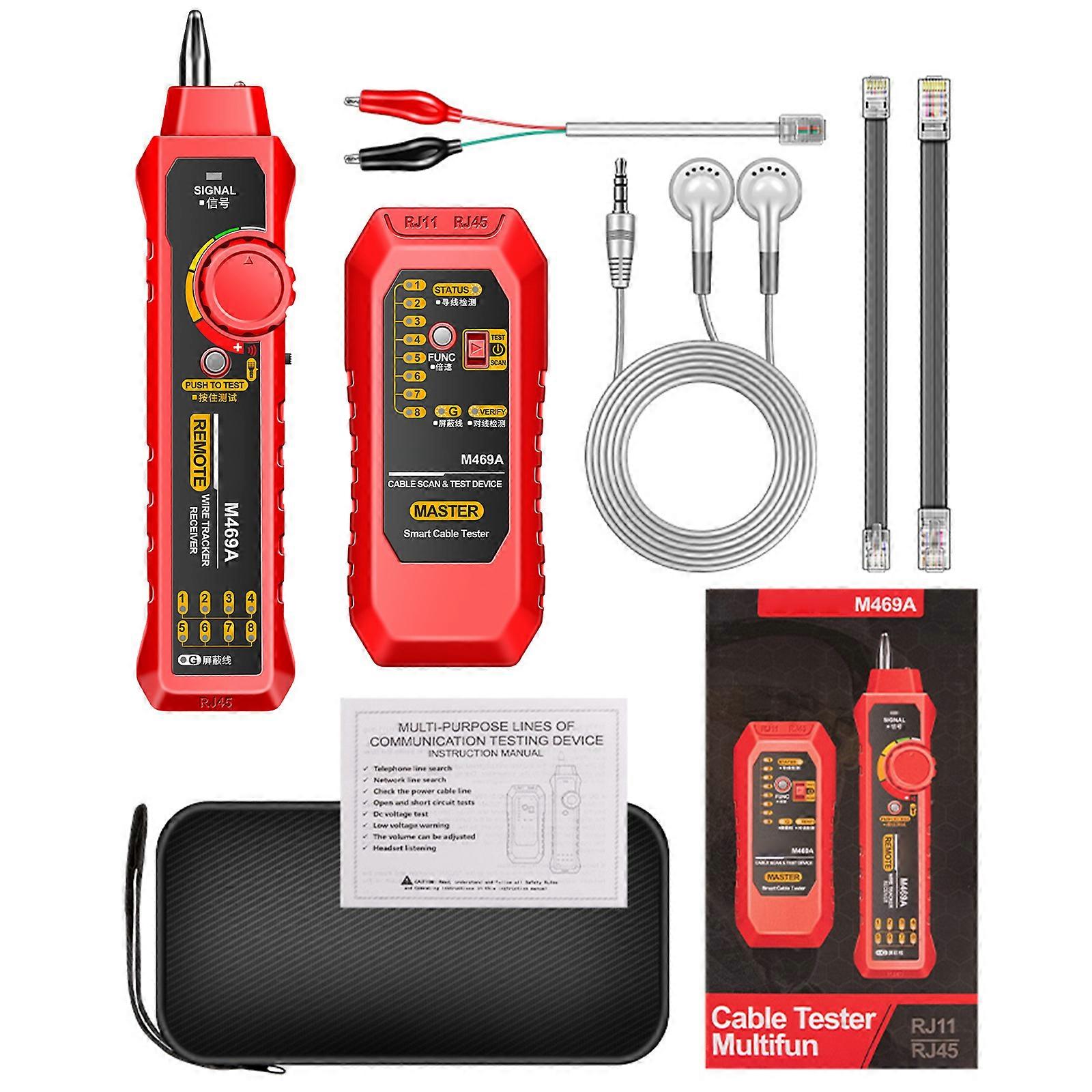 Multifunction Ethernet-LAN Network Cable Tester Telephone Network Line Finder RJ11 RJ45 Wire Toner Tester Wire Tracker- Red