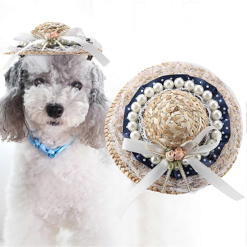 صغير لطيف الدانتيل فو اللؤلؤ القش الأليفة جرو قبعة أنيقة زي القبعات للكلب