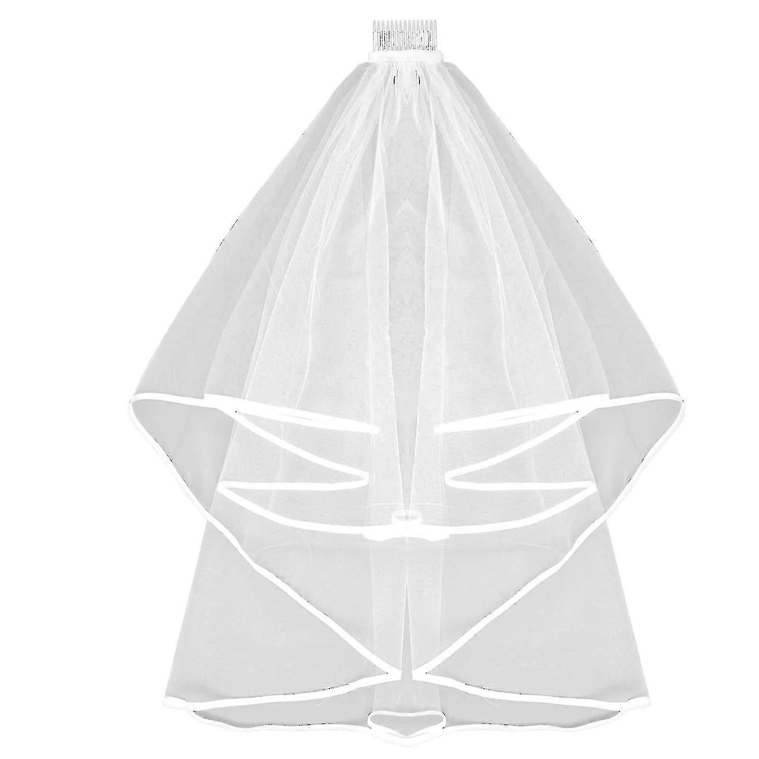 Bridal Veils, Double Layer Satin Tied Veilveil With Comb