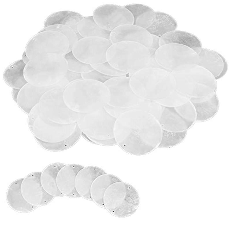 60 Pcs 2 Inch Round Capiz Shells with 2 Holes Round Natural Shell