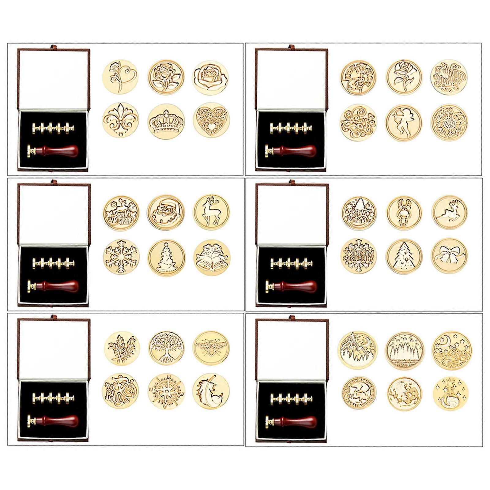6pcs cire sceau timbre têtes avec poignée en bois ensemble pour invitations de mariage enveloppes lettre Scrapbooking